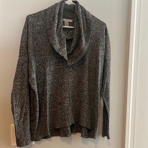 Gray and black speckled top with cowl neck. Size large